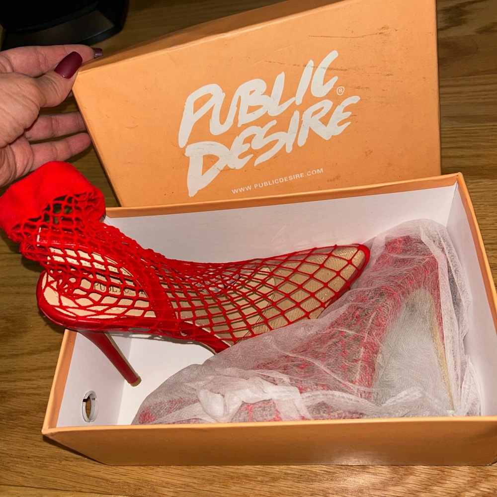 Public Desire Bold Red Mesh Heels